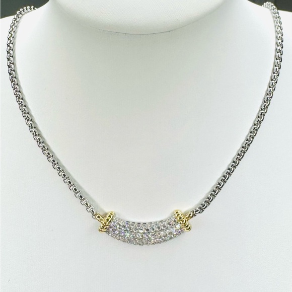 TWO TONE PAVE BAR NECKLACE - Picture 1 of 7